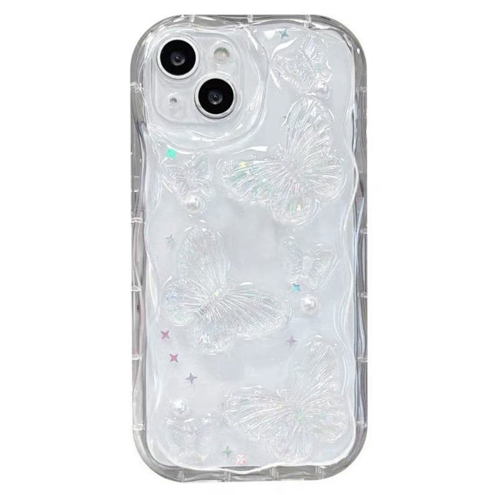 Til iPhone 15 Cover Perlesommerfugl Design Klart TPU Telefoncover