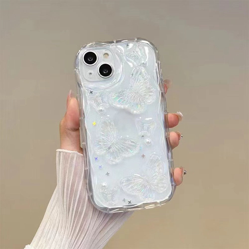 For iPhone 15 Case Pearl Butterfly Design Clear TPU Phone Cover