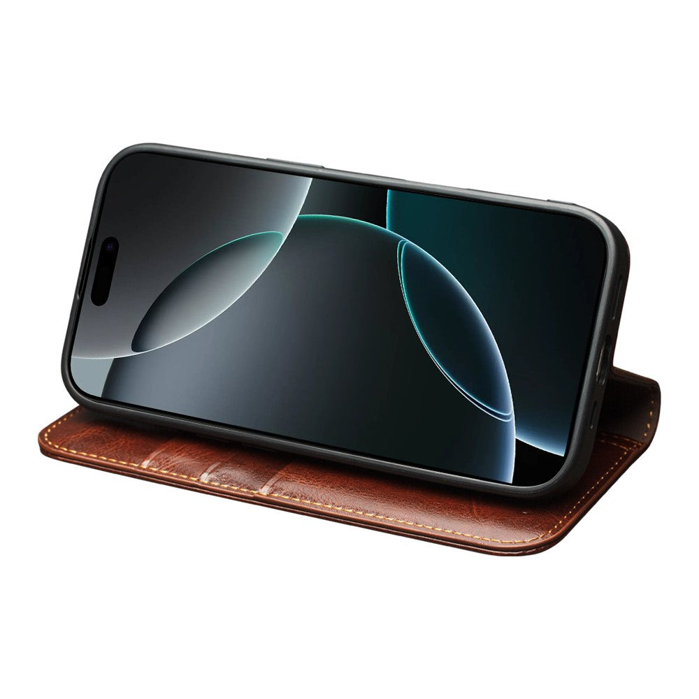 QIALINO For iPhone 17 Pro Case Wallet Stand Genuine Cow Leather Phone Cover