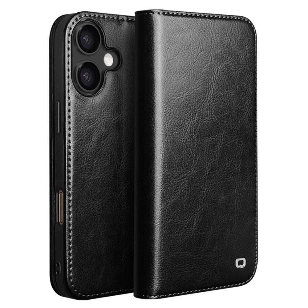 QIALINO For iPhone 17 Case Wallet Stand Genuine Cow Leather Phone Cover