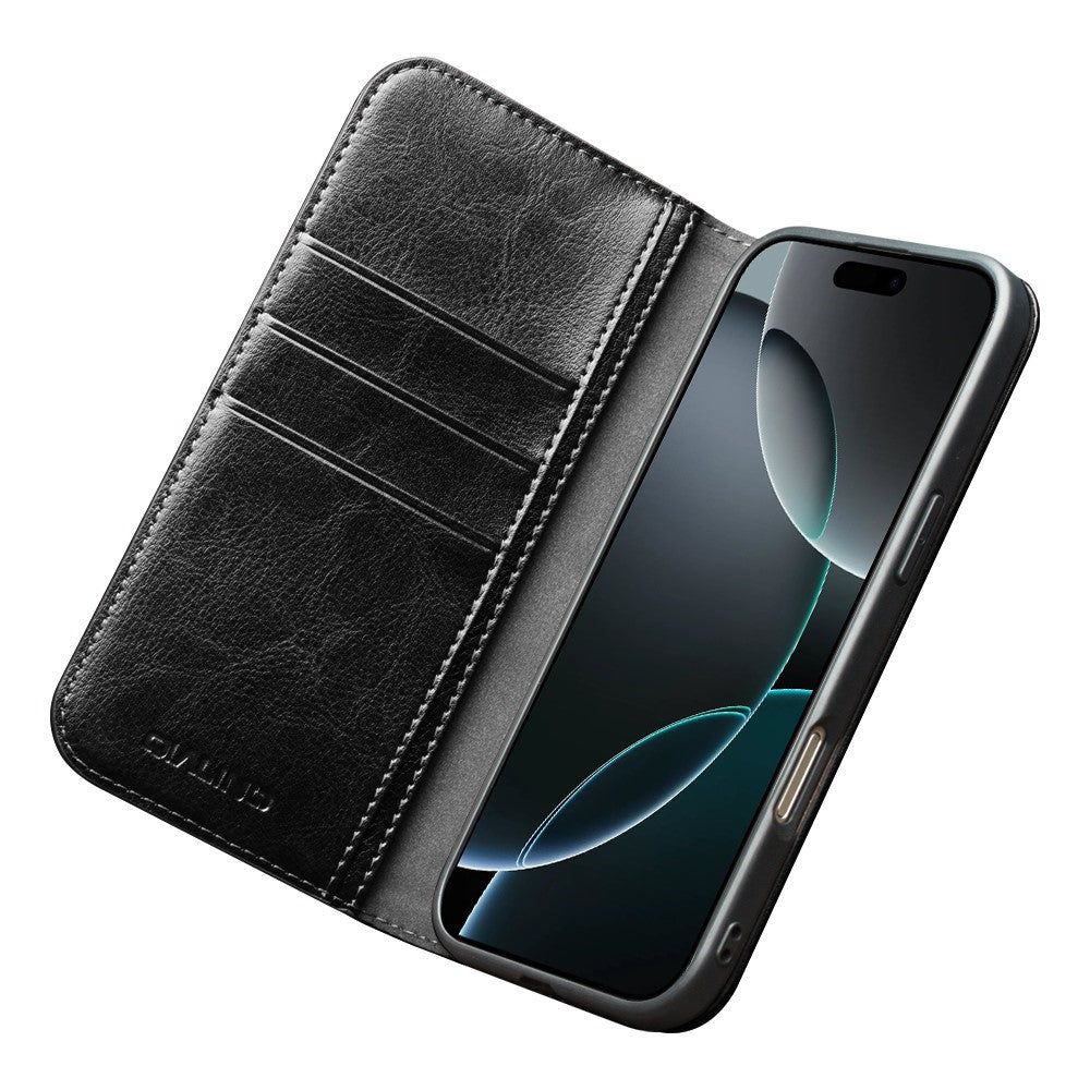 QIALINO For iPhone 17 Case Wallet Stand Genuine Cow Leather Phone Cover