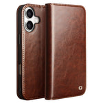 QIALINO For iPhone 17 Case Wallet Stand Genuine Cow Leather Phone Cover
