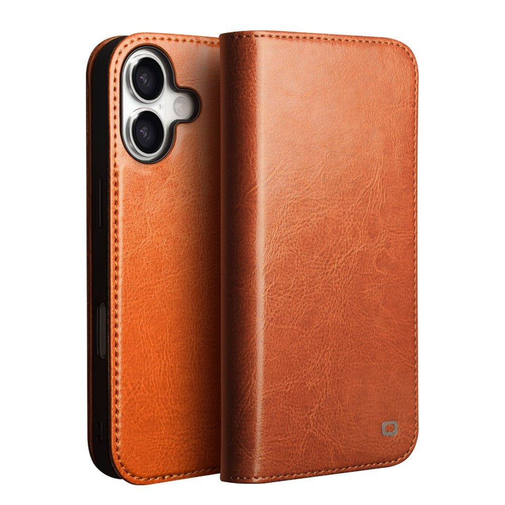 QIALINO For iPhone 17 Case Wallet Stand Genuine Cow Leather Phone Cover