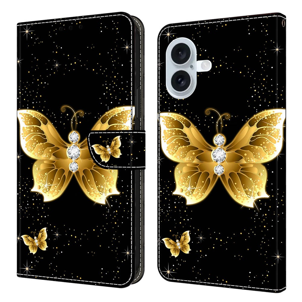 For iPhone 17 Leather Case Pattern Printing Wallet Stand Flip Phone Cover
