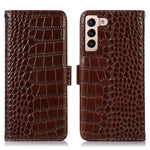 For Samsung Galaxy S23 Crocodile Texture Genuine Cowhide Leather Phone Case RFID Blocking Wallet Magnetic Closure Stand Folio Cover