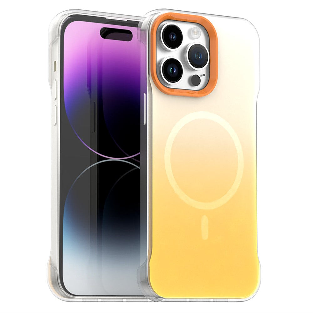 For iPhone 14 Pro Magnetic Case Gradient Design Borderless IMD TPU + PC + PET Phone Cover