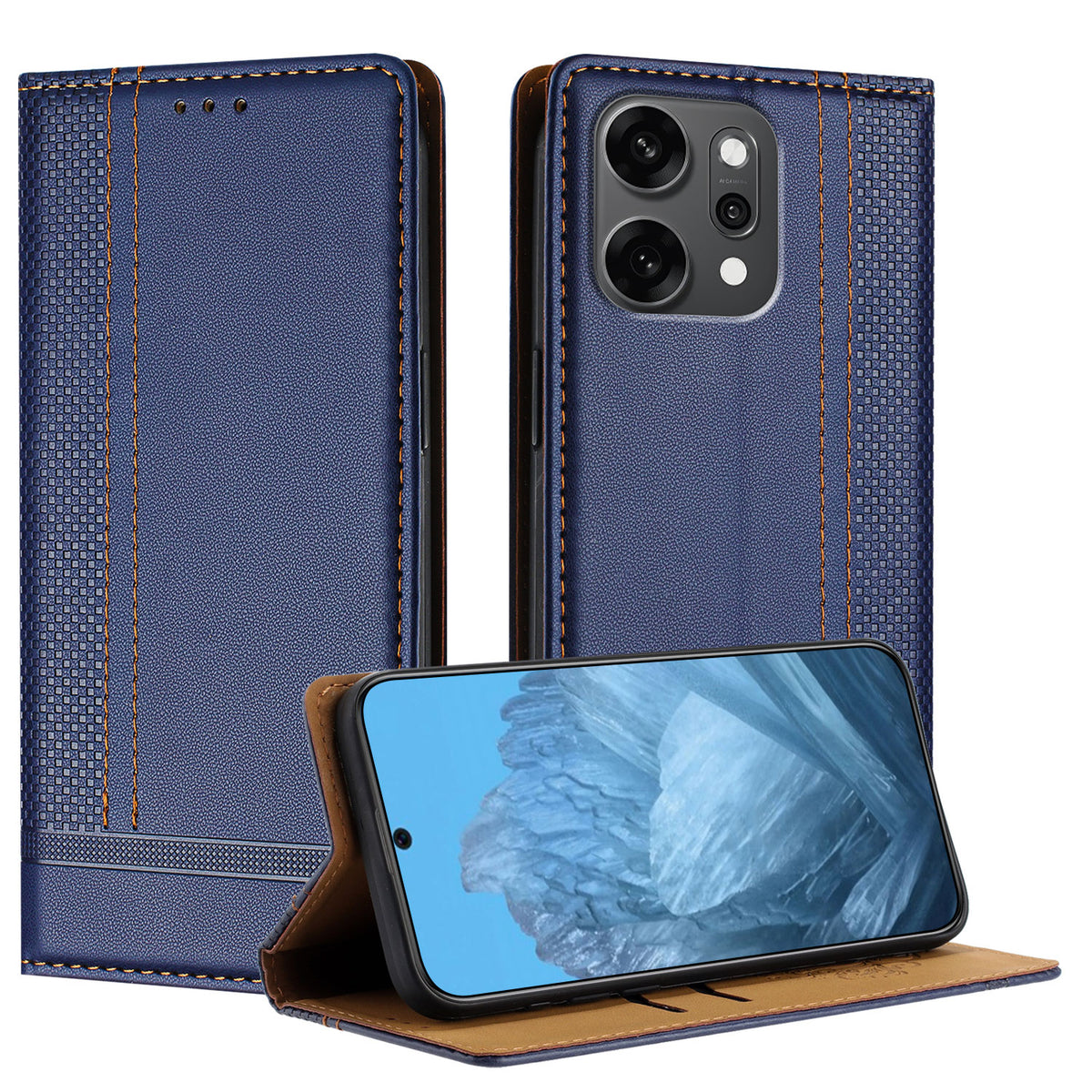 Oppo Reno14 Pro 5G (Kina) / Oppo Reno14 Pro 5G (Global) fodral L-format rutmönster läderstativ mobilskal med korthållare