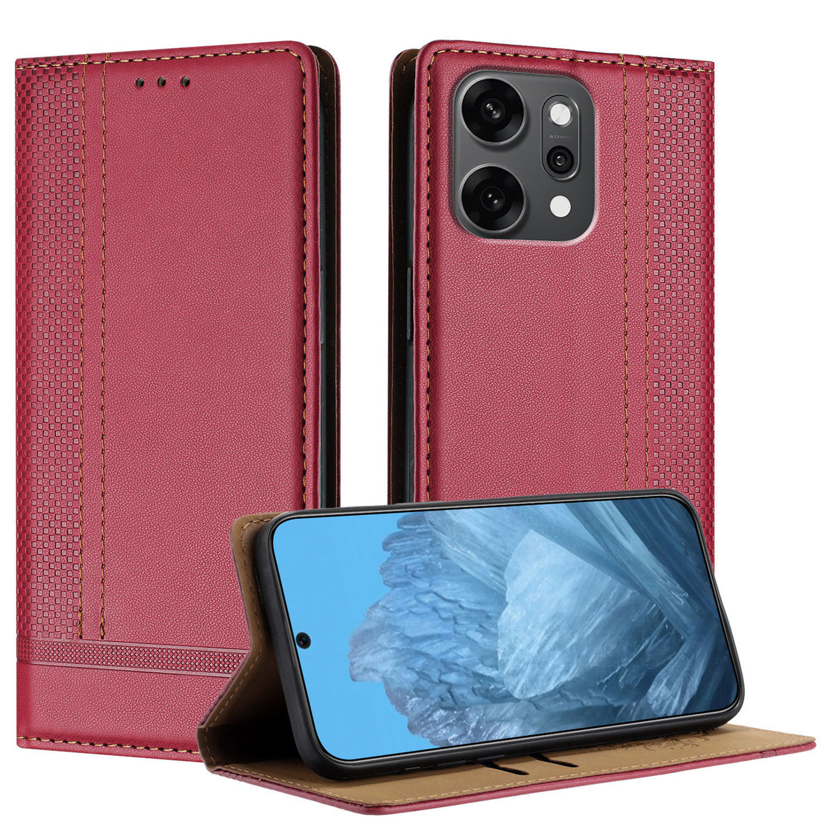 Oppo Reno14 Pro 5G (Kina) / Oppo Reno14 Pro 5G (Global) fodral L-format rutmönster läderstativ mobilskal med korthållare