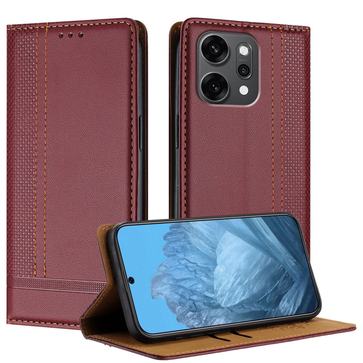 Oppo Reno14 Pro 5G (Kina) / Oppo Reno14 Pro 5G (Global) fodral L-format rutmönster läderstativ mobilskal med korthållare