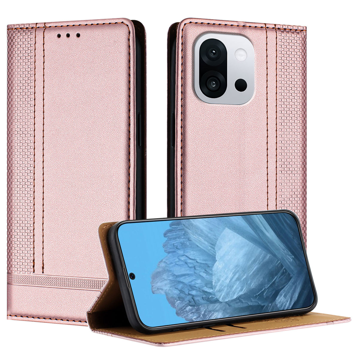 For OnePlus 13T 5G Case L-Shaped Grid Pattern Leather Stand Phone Cover with Card Slots