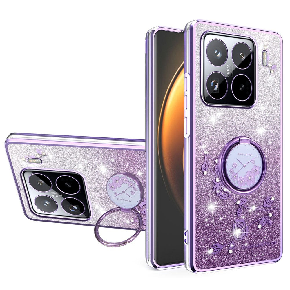 KADEM For Xiaomi 15S Pro Case Ring Kickstand TPU Flowers Phone Cover Gradient Glitter