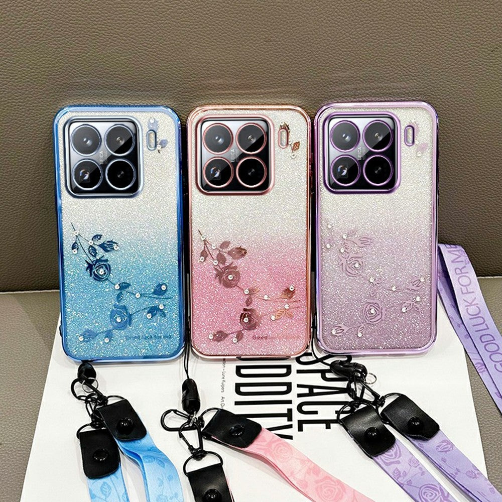 KADEM For Xiaomi 15S Pro Case Flower Pattern TPU Gradient Phone Cover with Lanyards