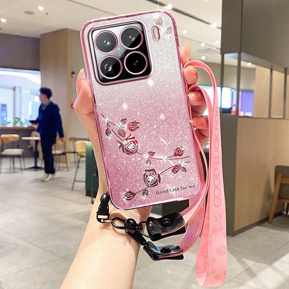 KADEM For Xiaomi 15S Pro Case Flower Pattern TPU Gradient Phone Cover with Lanyards