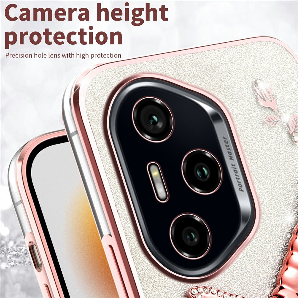 KADEM For Honor 400 Pro 5G (Global) Cover Guldsmed Ben TPU Blomster Glitter Telefoncover
