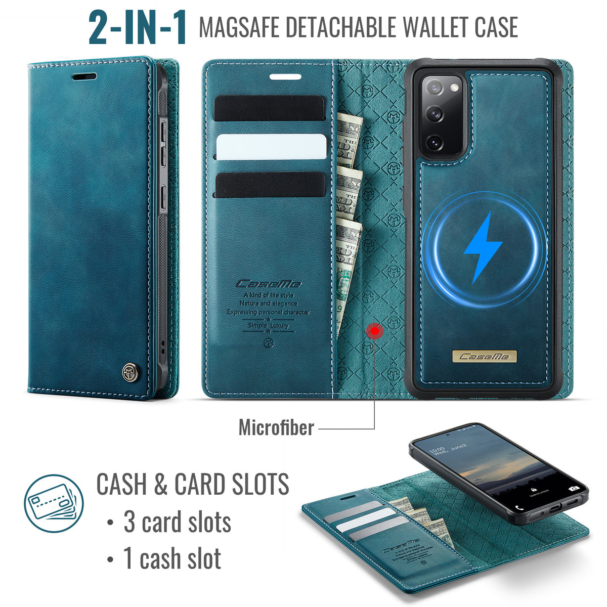 CASEME For Samsung Galaxy S20 FE 5G Case  C49 Magnetic Case RFID Blocking Detachable Wallet Leather Phone Cover