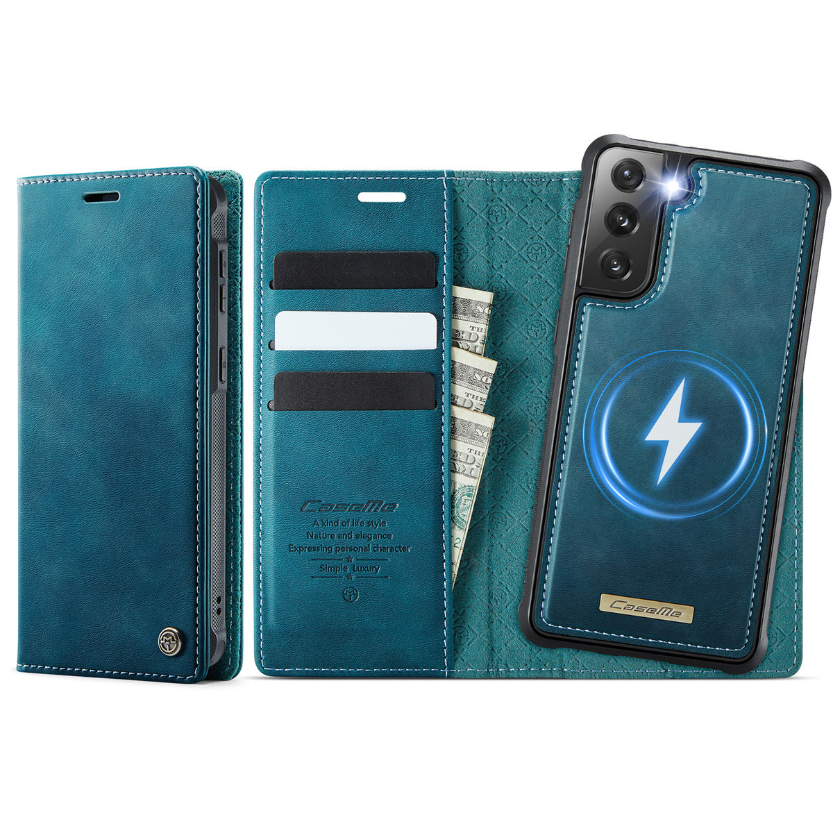 CASEME Til Samsung Galaxy S21 FE 5G Cover C49 Magnetisk Cover RFID Blokerende Aftagelig Pung Læder Telefoncover