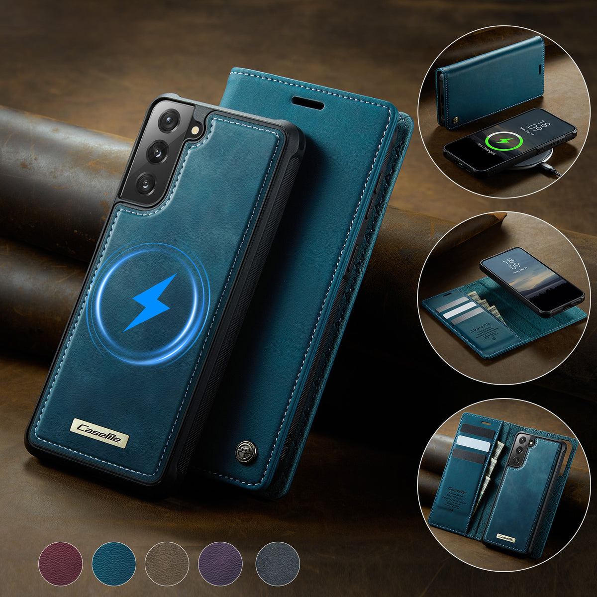 CASEME Til Samsung Galaxy S21 FE 5G Cover C49 Magnetisk Cover RFID Blokerende Aftagelig Pung Læder Telefoncover