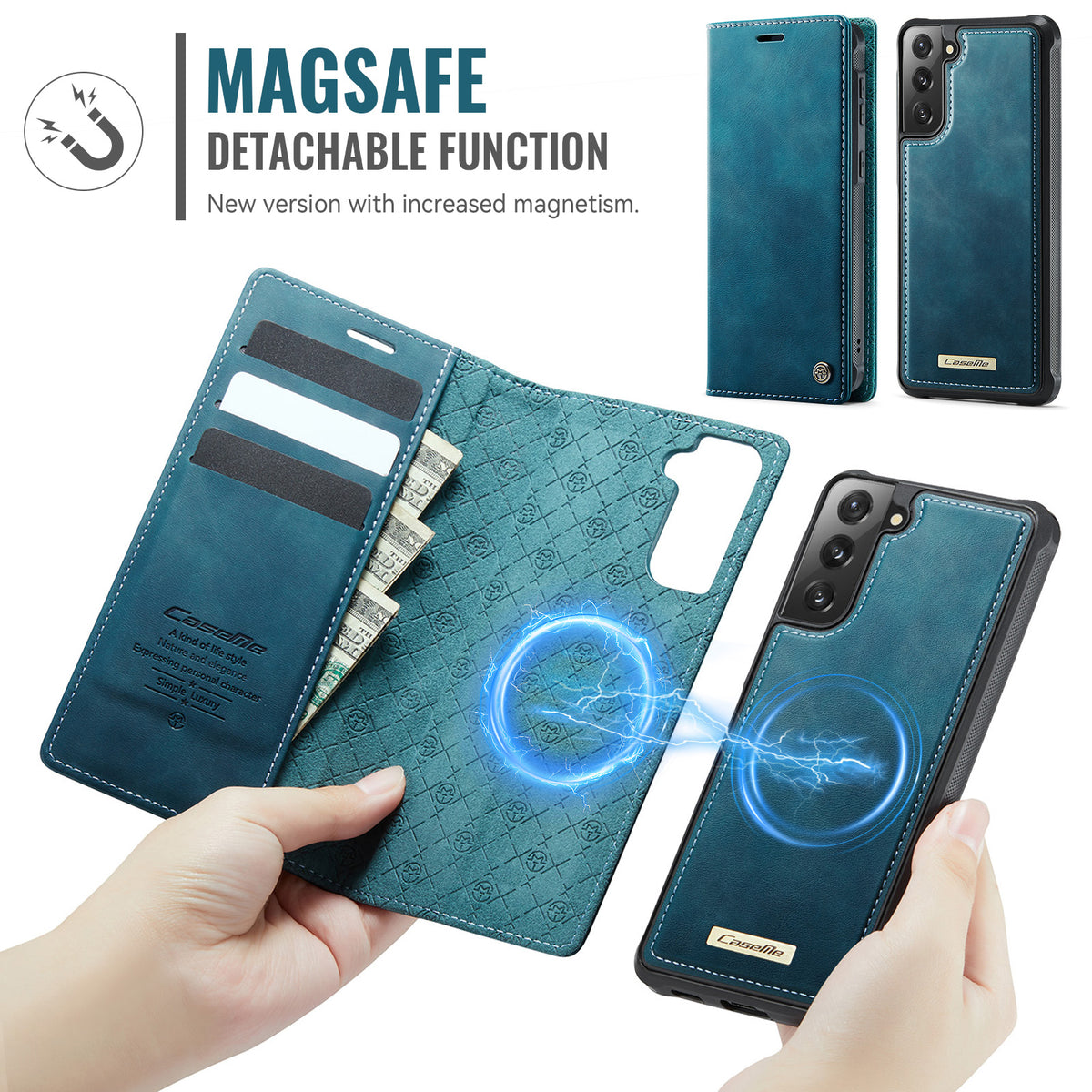 CASEME Til Samsung Galaxy S21 FE 5G Cover C49 Magnetisk Cover RFID Blokerende Aftagelig Pung Læder Telefoncover