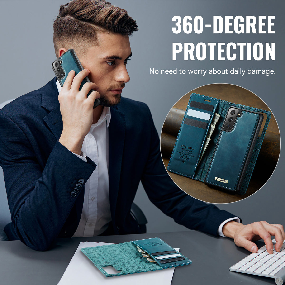 CASEME Til Samsung Galaxy S21 FE 5G Cover C49 Magnetisk Cover RFID Blokerende Aftagelig Pung Læder Telefoncover