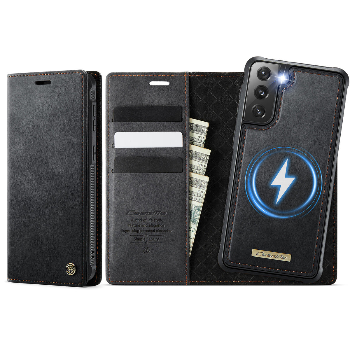 CASEME Til Samsung Galaxy S21 FE 5G Cover C49 Magnetisk Cover RFID Blokerende Aftagelig Pung Læder Telefoncover