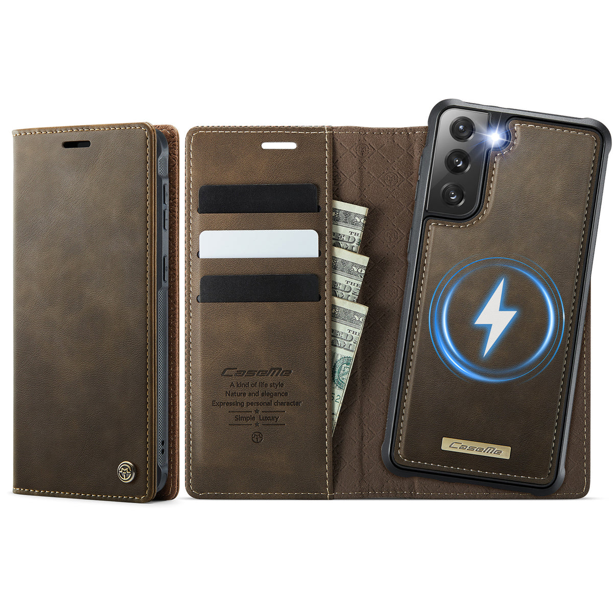 CASEME Til Samsung Galaxy S21 FE 5G Cover C49 Magnetisk Cover RFID Blokerende Aftagelig Pung Læder Telefoncover