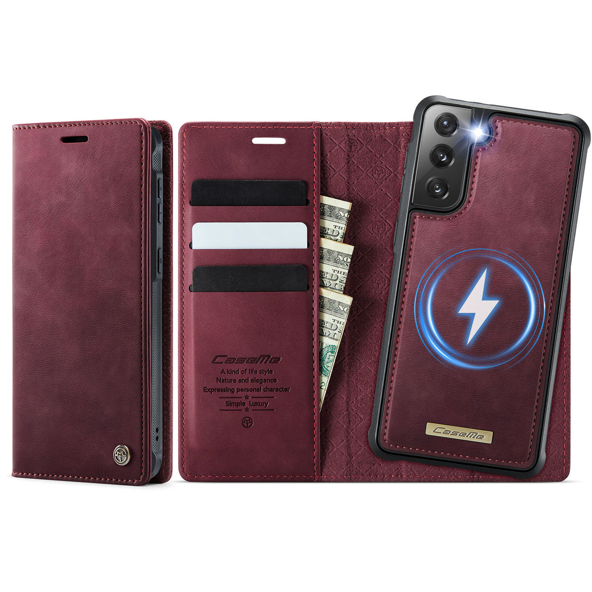 CASEME Til Samsung Galaxy S21 FE 5G Cover C49 Magnetisk Cover RFID Blokerende Aftagelig Pung Læder Telefoncover