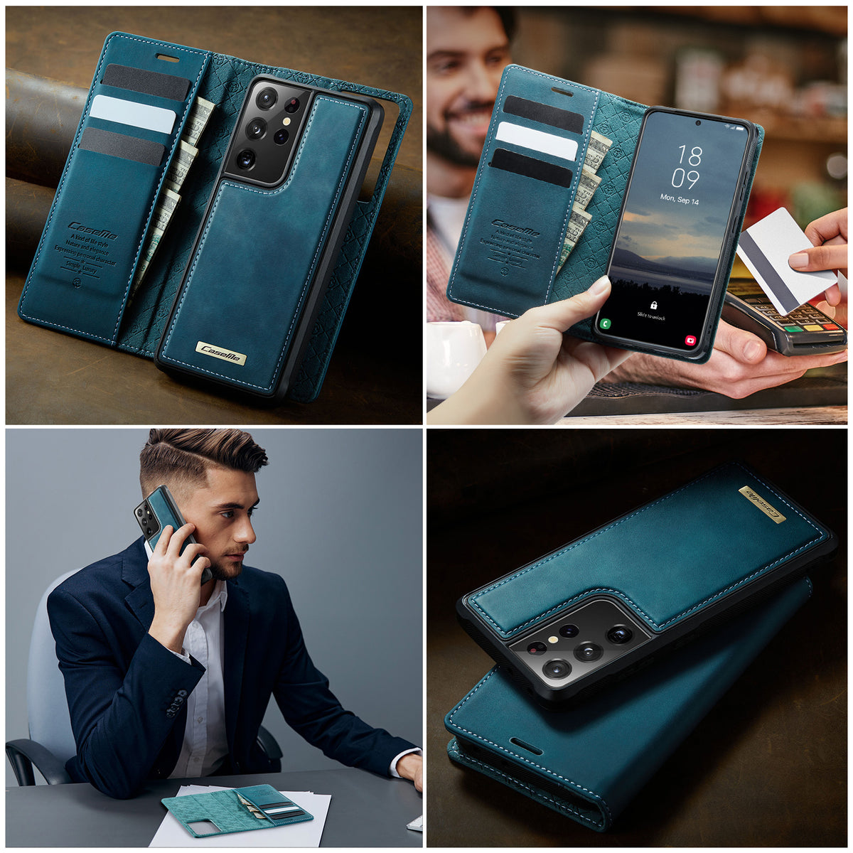 CASEME For Samsung Galaxy S21 Ultra 5G Case C49 Magnetic Case RFID Blocking Detachable Wallet Leather Phone Cover