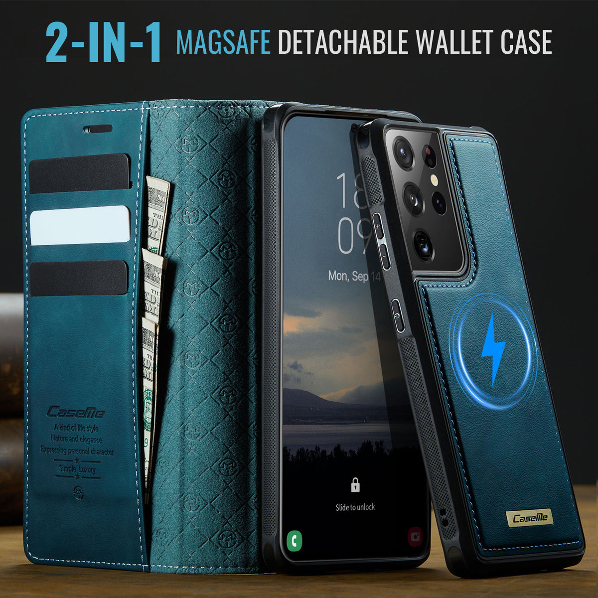 CASEME For Samsung Galaxy S21 Ultra 5G Case C49 Magnetic Case RFID Blocking Detachable Wallet Leather Phone Cover