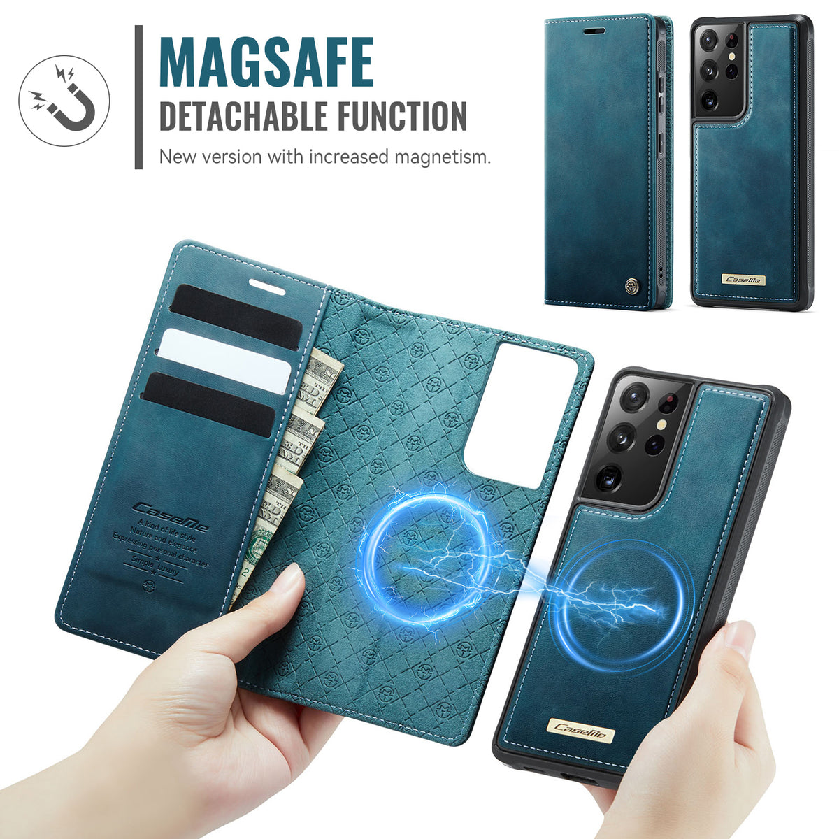 CASEME For Samsung Galaxy S21 Ultra 5G Case C49 Magnetic Case RFID Blocking Detachable Wallet Leather Phone Cover