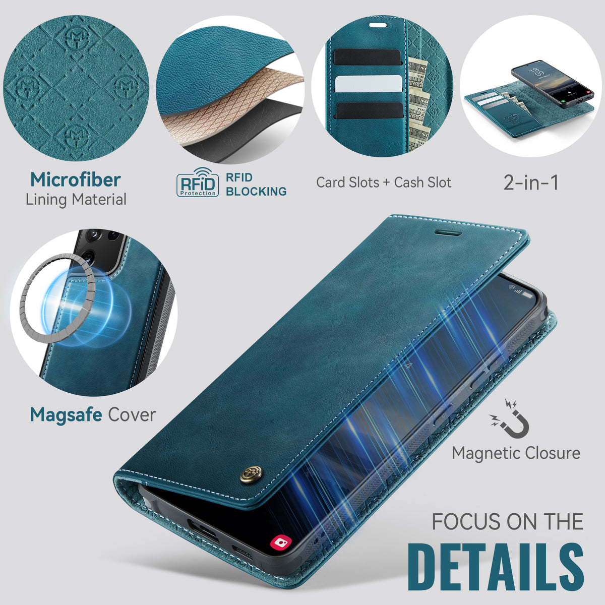 CASEME For Samsung Galaxy S21 Ultra 5G Case C49 Magnetic Case RFID Blocking Detachable Wallet Leather Phone Cover