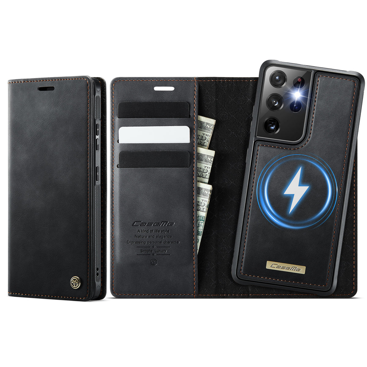 CASEME For Samsung Galaxy S21 Ultra 5G Case C49 Magnetic Case RFID Blocking Detachable Wallet Leather Phone Cover