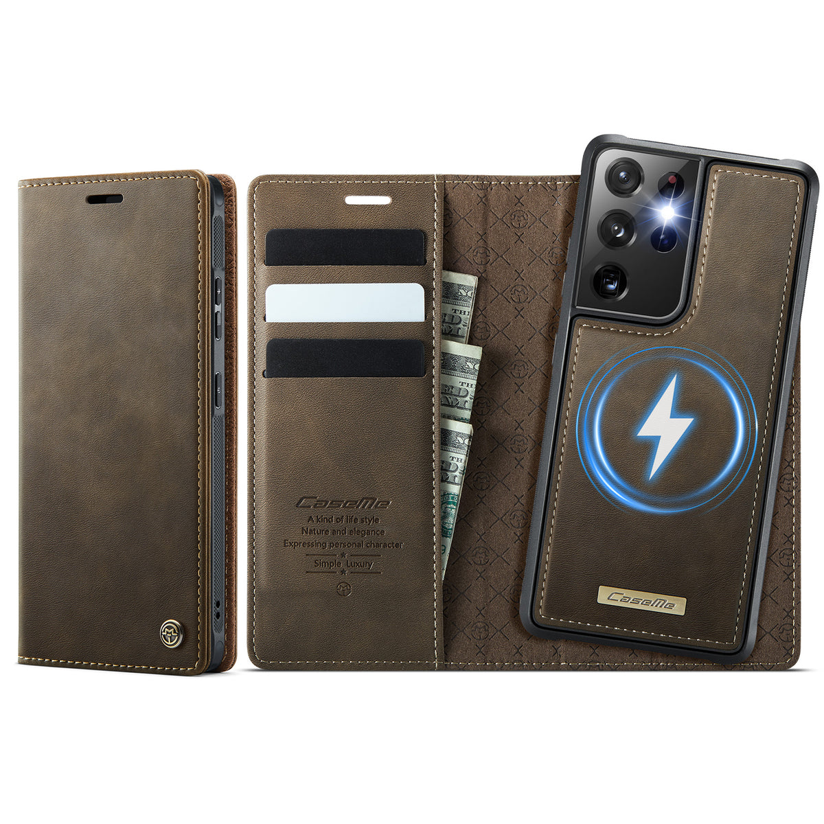 CASEME For Samsung Galaxy S21 Ultra 5G Case  C49 Magnetic Case RFID Blocking Detachable Wallet Leather Phone Cover