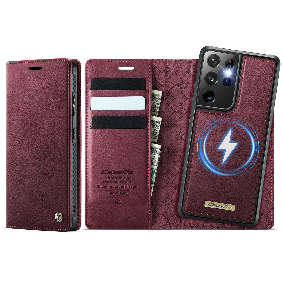 CASEME For Samsung Galaxy S21 Ultra 5G Case C49 Magnetic Case RFID Blocking Detachable Wallet Leather Phone Cover