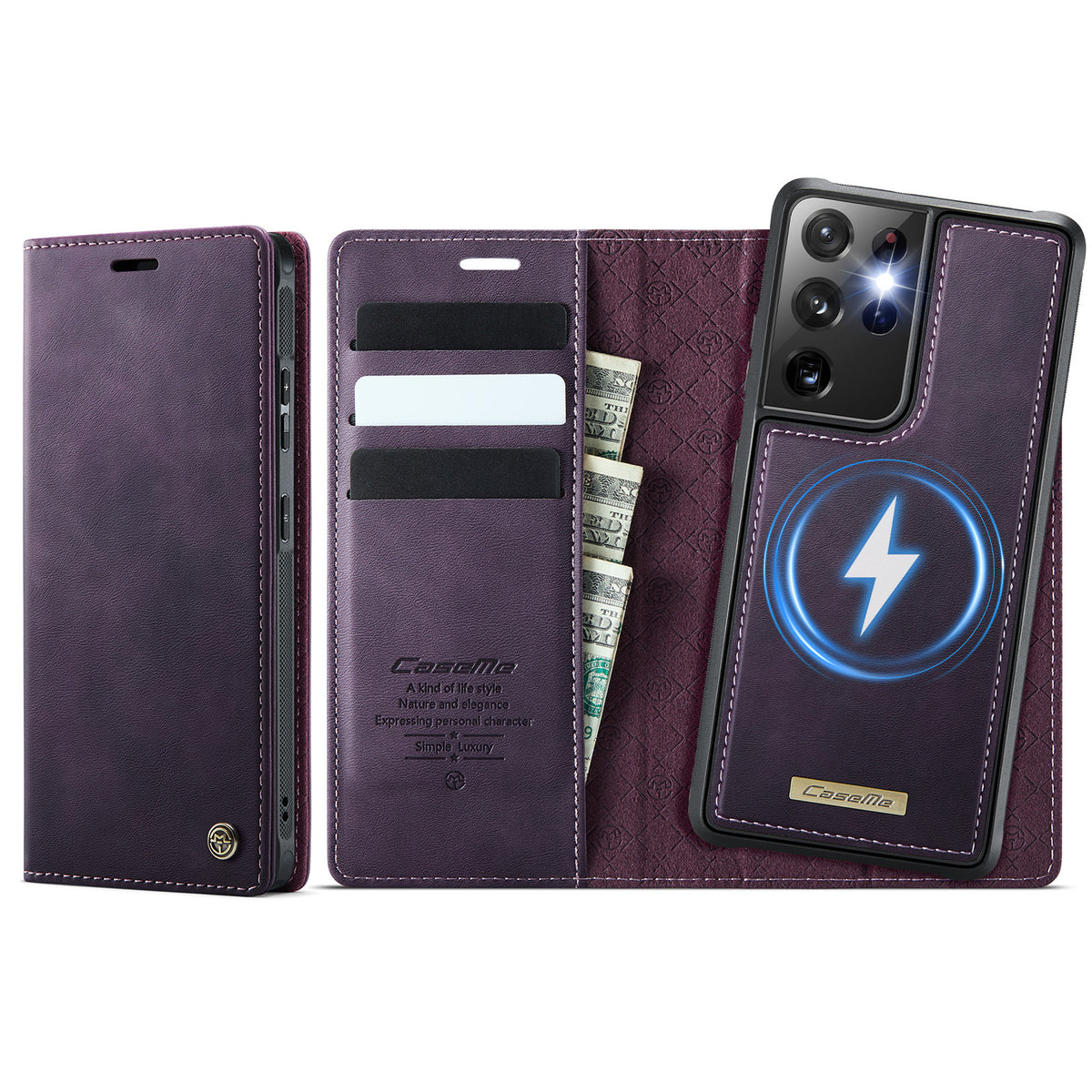 CASEME For Samsung Galaxy S21 Ultra 5G Case C49 Magnetic Case RFID Blocking Detachable Wallet Leather Phone Cover