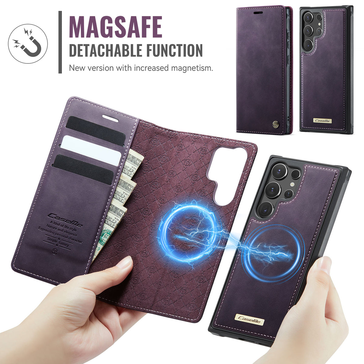 CASEME For Samsung Galaxy S25 Ultra Case C49 Magnetic Case RFID Blocking Detachable Wallet Leather Phone Cover