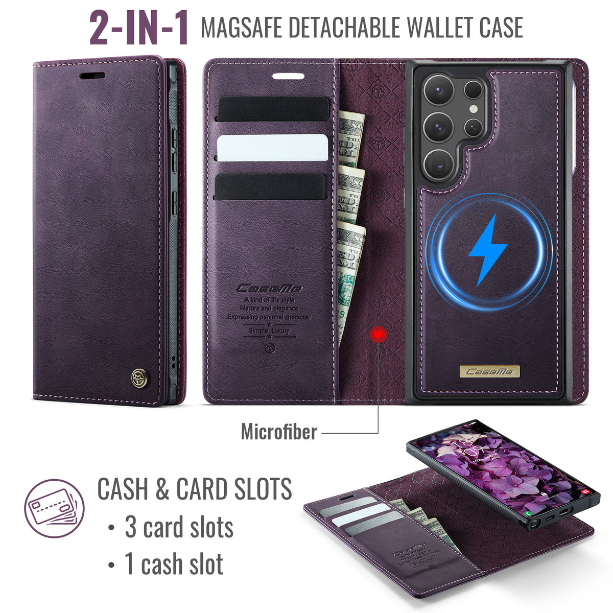 CASEME For Samsung Galaxy S24 Ultra Case  C49 Magnetic Case RFID Blocking Detachable Wallet Leather Phone Cover