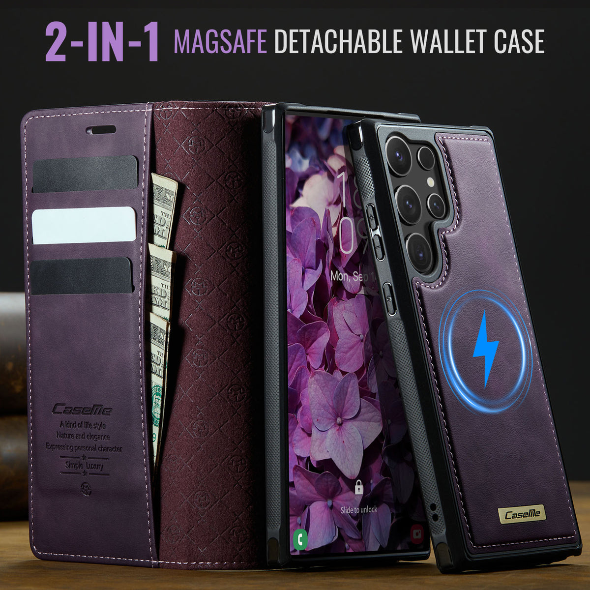 CASEME For Samsung Galaxy S24 Ultra Case  C49 Magnetic Case RFID Blocking Detachable Wallet Leather Phone Cover