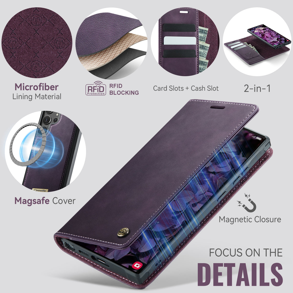 CASEME For Samsung Galaxy S24 Ultra Case  C49 Magnetic Case RFID Blocking Detachable Wallet Leather Phone Cover