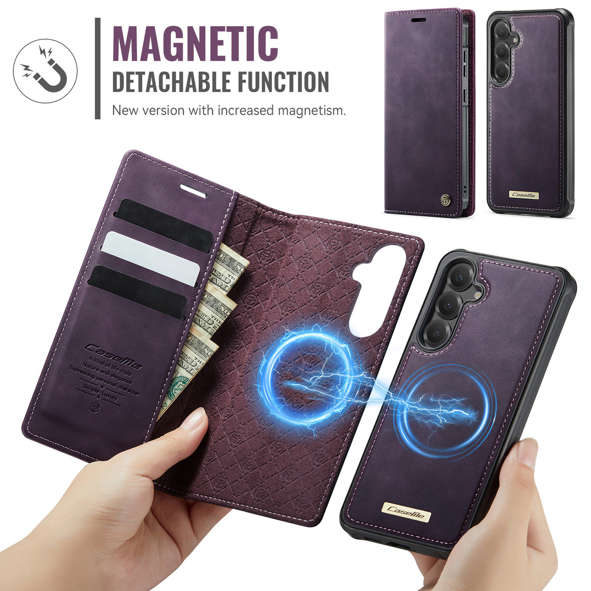 CASEME For Samsung Galaxy S25+ / Galaxy S24+ Case C49 Magnetic Case RFID Blocking Detachable Wallet Leather Phone Cover