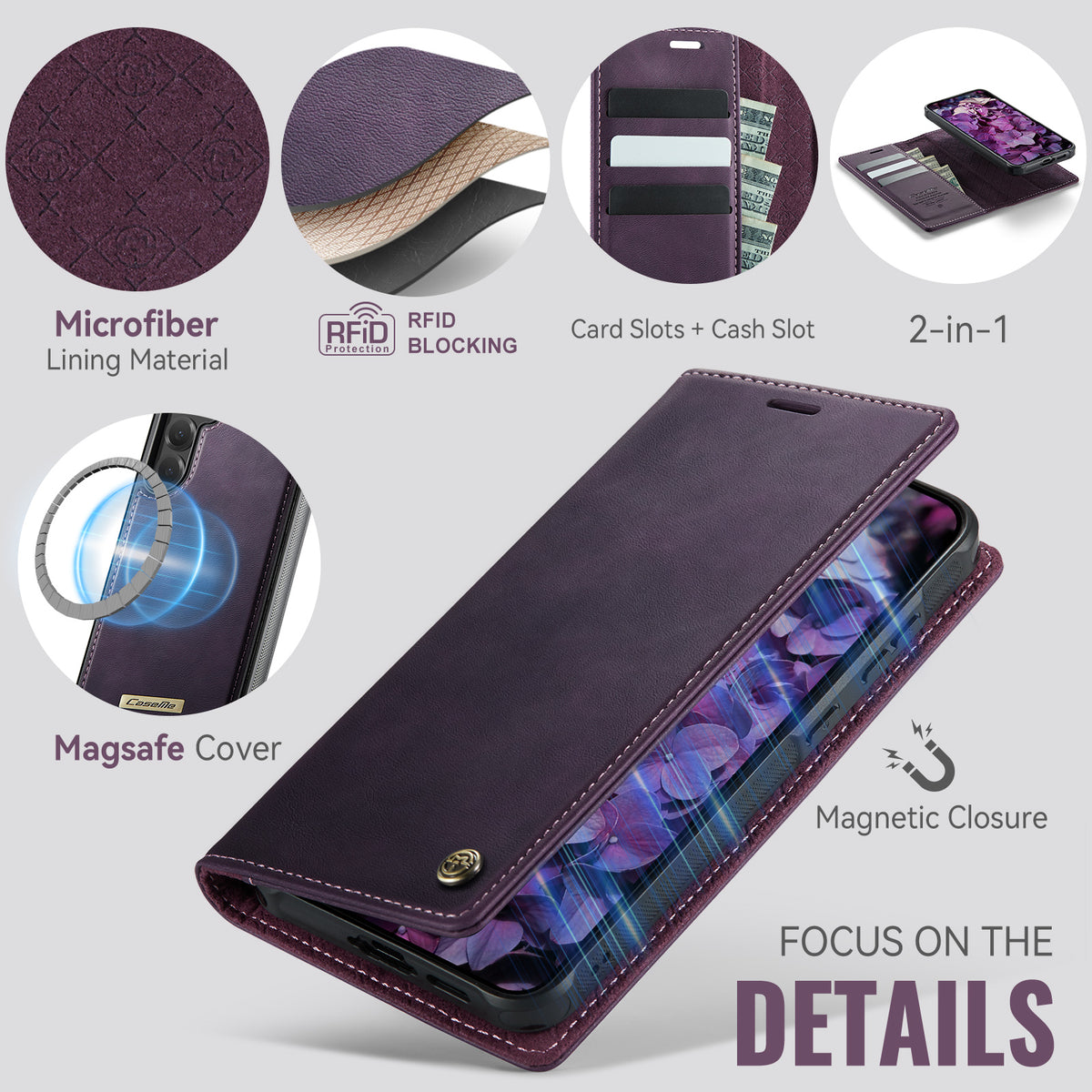 CASEME For Samsung Galaxy S25+ / Galaxy S24+ Case C49 Magnetic Case RFID Blocking Detachable Wallet Leather Phone Cover