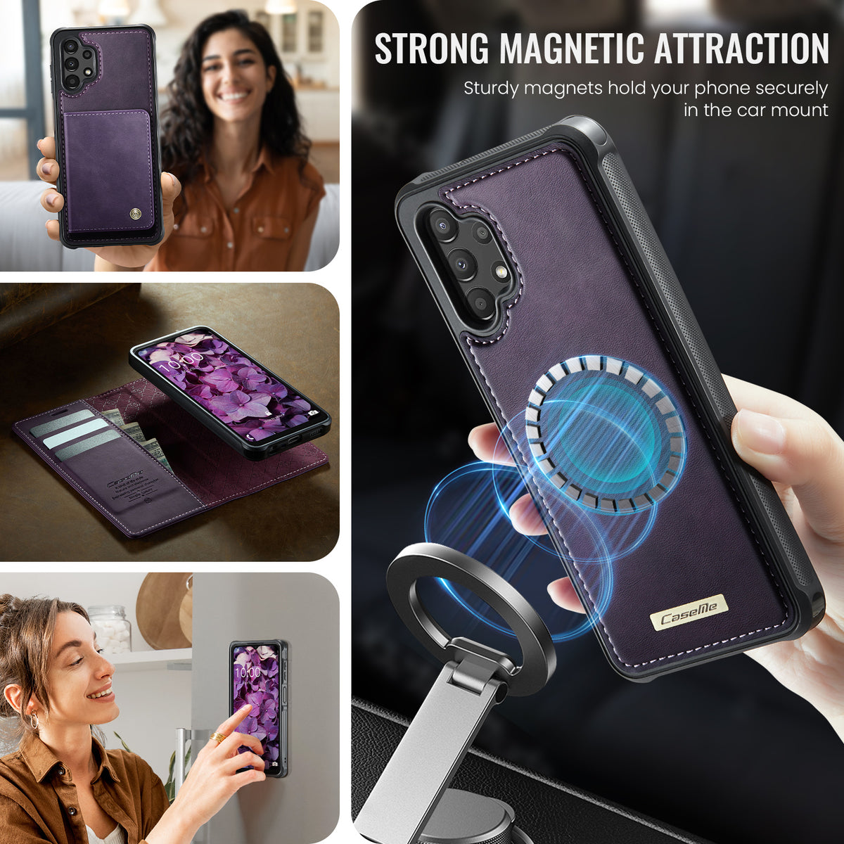 CASEME til Samsung Galaxy A13 5G / Galaxy A04s 5G / Galaxy A13 4G, magnetisk C49-cover med RFID-blokerende, aftagelig pungetui i læder