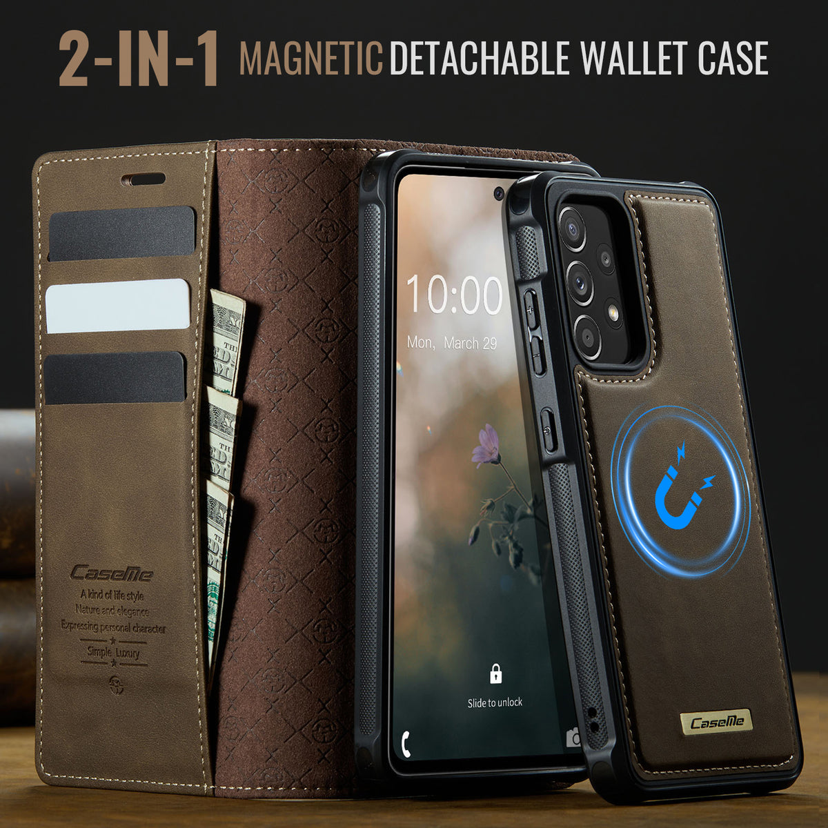 CASEME For Samsung Galaxy A52s 5G / Galaxy A52 5G Magnetic Case  C49 RFID Blocking Detachable Wallet Leather Phone Cover