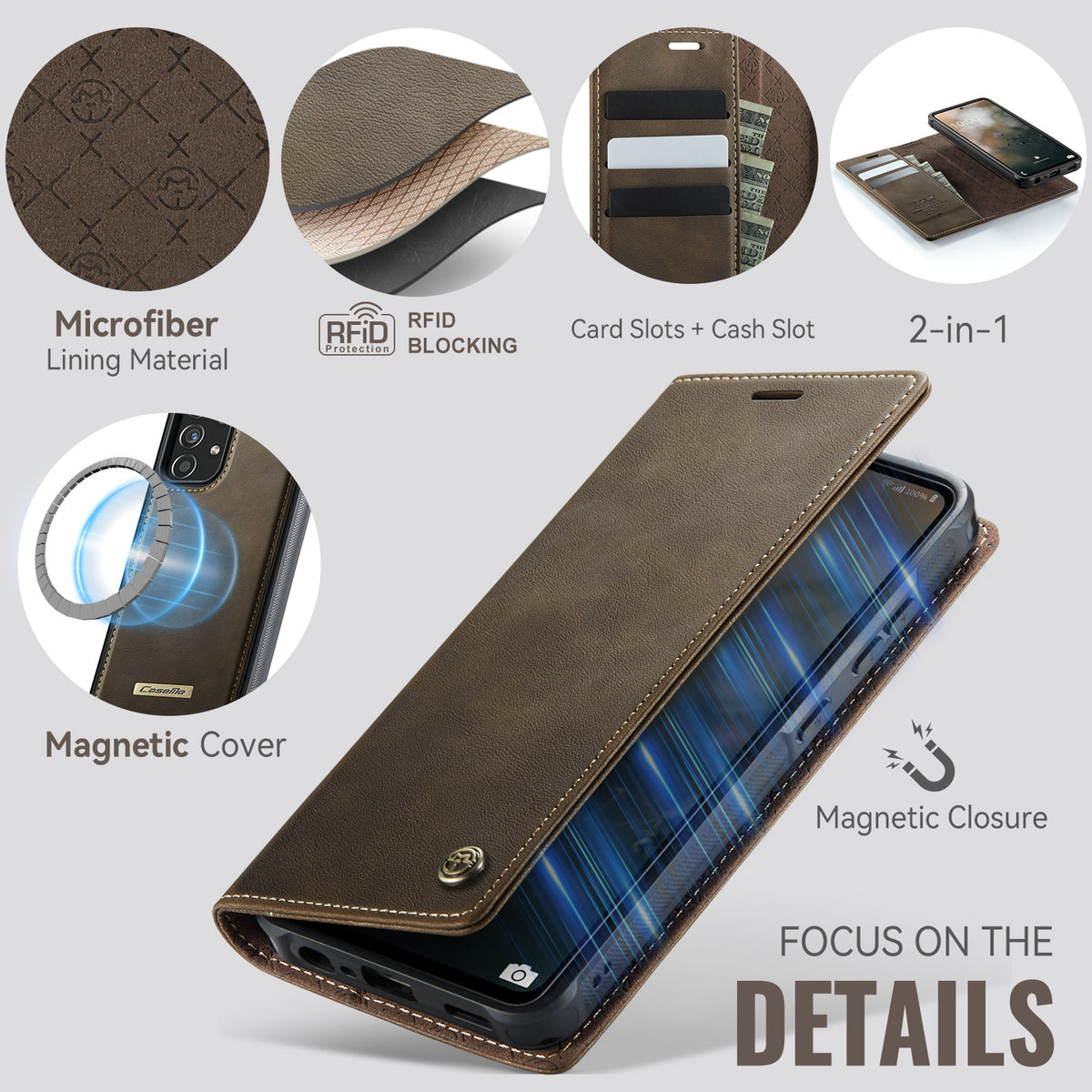 CASEME For Samsung Galaxy A52s 5G / Galaxy A52 5G Magnetic Case  C49 RFID Blocking Detachable Wallet Leather Phone Cover