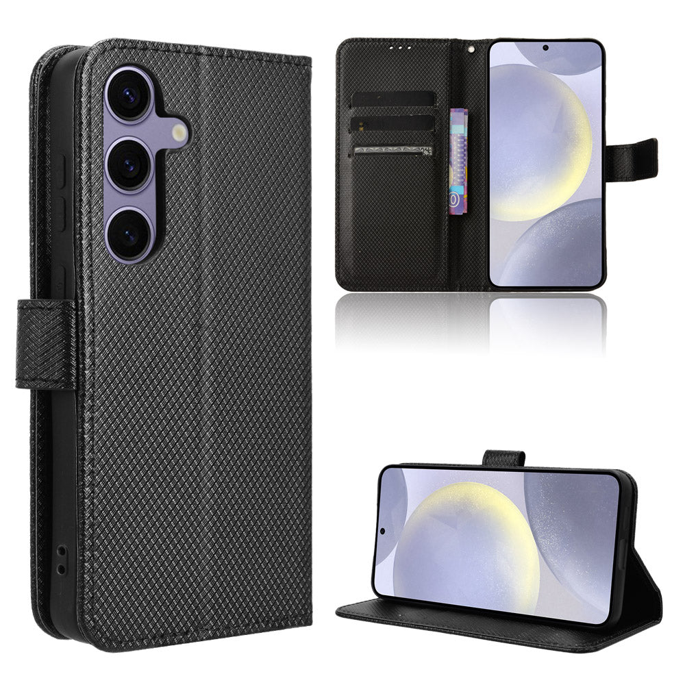 For Samsung Galaxy S25 FE Leather Wallet Case with Strap Diamond Texture Phone Cover