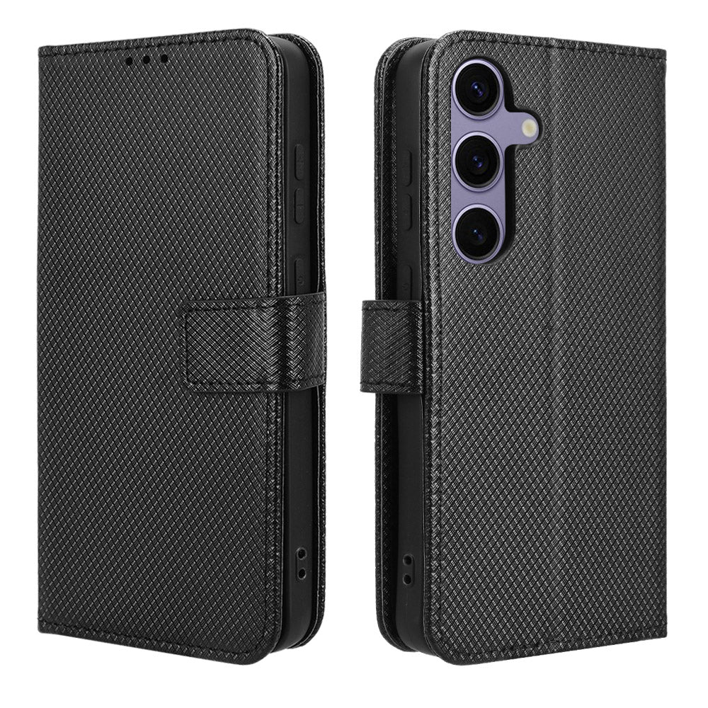 For Samsung Galaxy S25 FE Leather Wallet Case with Strap Diamond Texture Phone Cover
