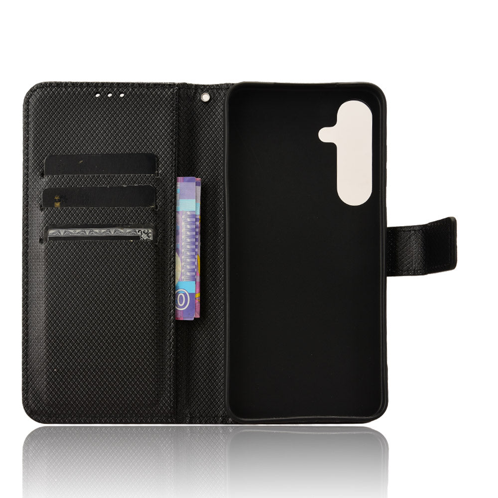For Samsung Galaxy S25 FE Leather Wallet Case with Strap Diamond Texture Phone Cover