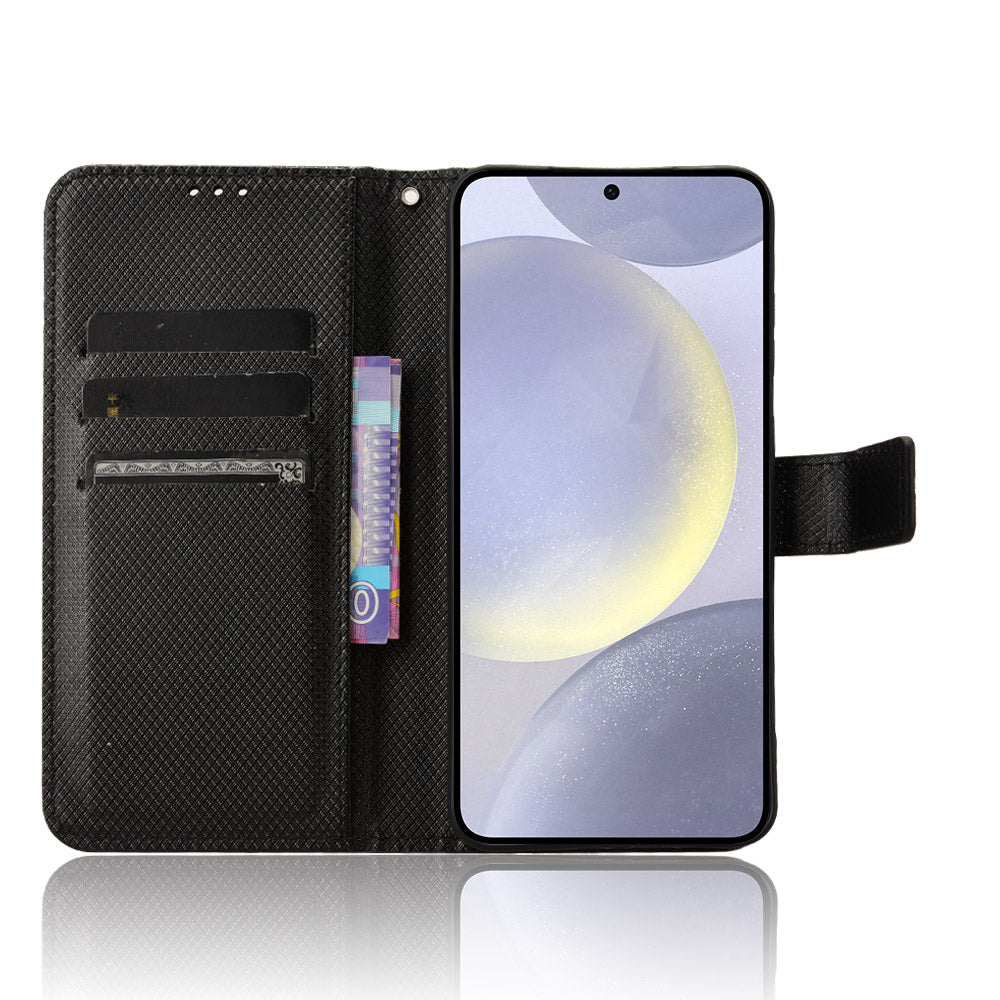 For Samsung Galaxy S25 FE Leather Wallet Case with Strap Diamond Texture Phone Cover