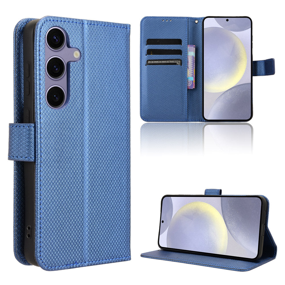 For Samsung Galaxy S25 FE Leather Wallet Case with Strap Diamond Texture Phone Cover