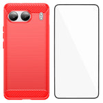 WANLONFENG För OnePlus Nord 4 Skal med Härdat Glas LS-serien Borstad Textur TPU mobilskal
