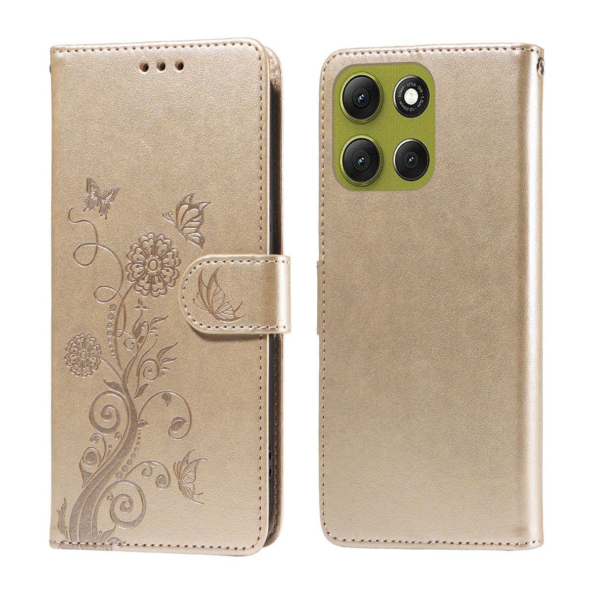 Läderplånboksfodral för Motorola Moto G86 Power 5G / G86 5G med fjärils- och blommönster